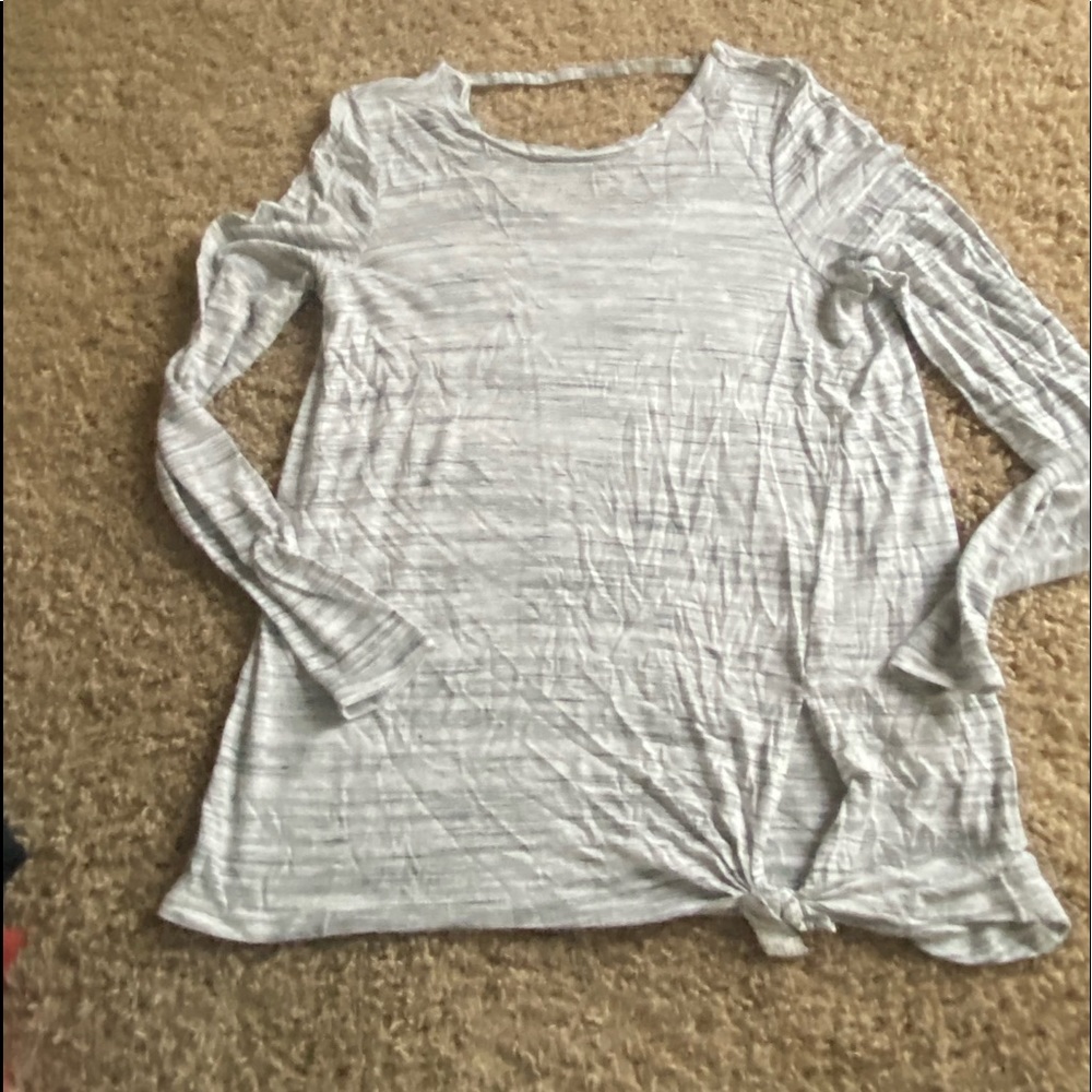 Heather Gray long sleeve tie blouse
